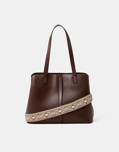 Webbing Strap Shoulder Bag , Brown (CHOCOLATE), large