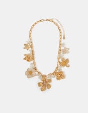 Statement Pearl Flower Necklace, , large