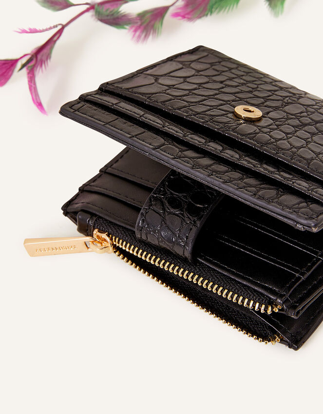 Faux Croc Zip Cardholder, Black (BLACK), large