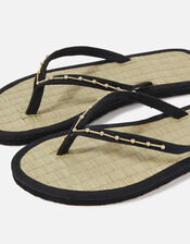 Embellished Seagrass Flip Flops, Gold (GOLD), large