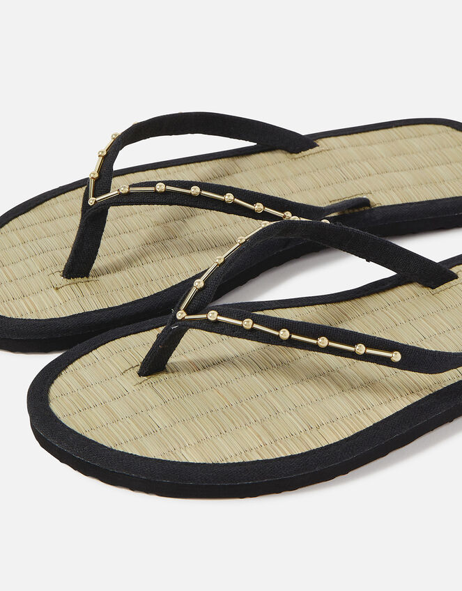 Embellished Seagrass Flip Flops, Gold (GOLD), large