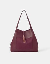 Slouchy Tassel Charm Shoulder Bag, Red (BURGUNDY), large