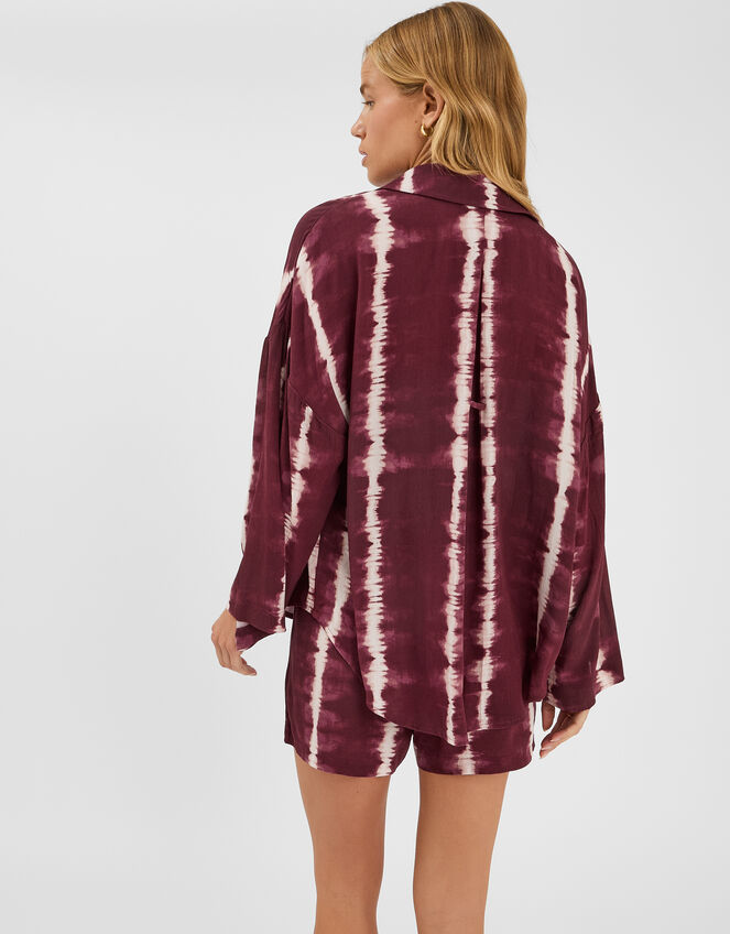 Tie Dye Long Sleeve Beach Cover Up Shirt, Red (BURGUNDY), large