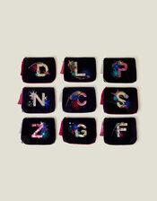 Velvet Initial Embellished Medium Pouch, Blue (NAVY), large