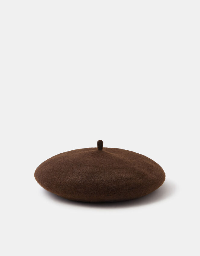 Plain Wool Beret, Brown (CHOCOLATE), large