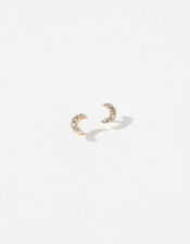 Gold Vermeil White Topaz Moon Stud Earrings, , large