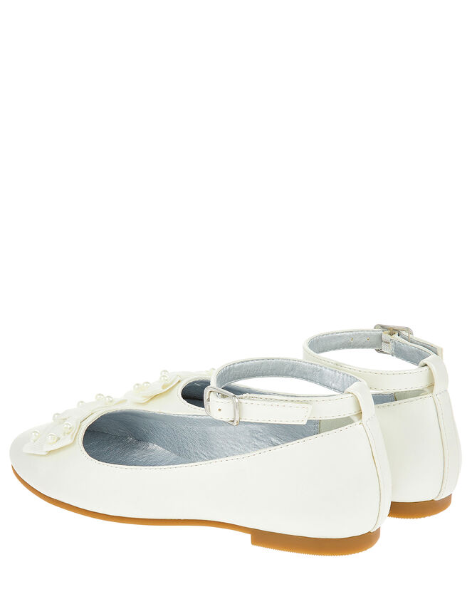 Satin-Look Bow Ballet Flats, Natural (IVORY), large