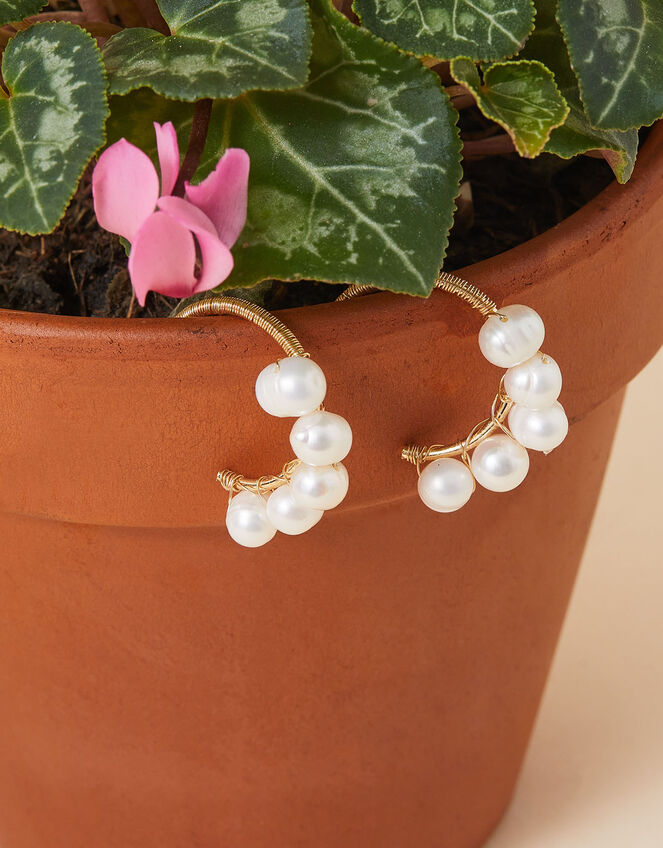 Pearl Hoop Earrings, , large