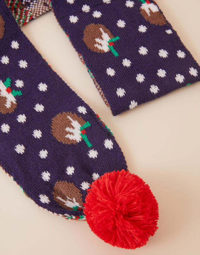 Christmas Pudding Dog Scarf, Blue (NAVY), large
