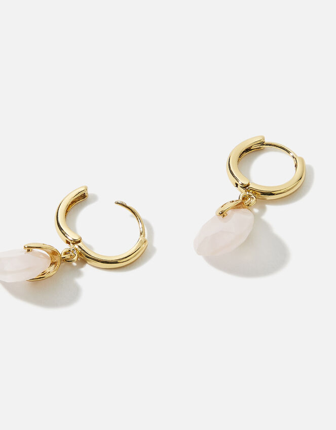 14ct Gold-Plated Rose Quartz Circle Huggie Hoops, , large