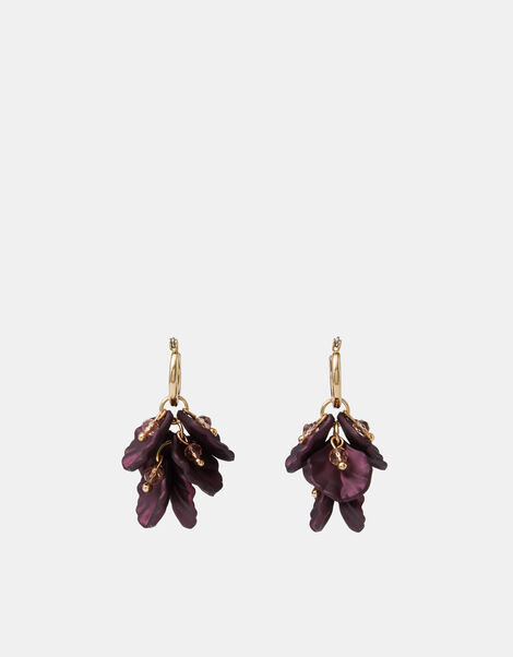 Flower Drop Hoop Earrings, , large