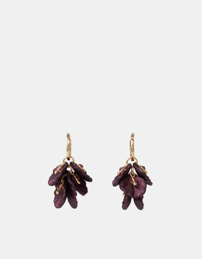 Flower Drop Hoop Earrings, , large
