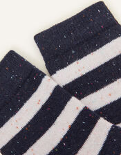 Stripe Boot Socks in Wool Blend, Blue (NAVY), large