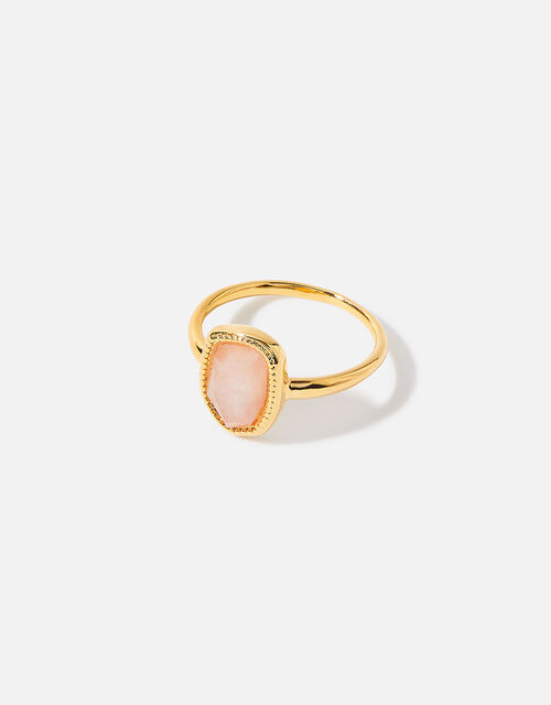Gold-Plated Irregular Rose Quartz Ring, Pink (PINK), large