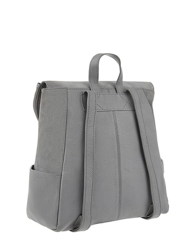 Isabel Zip Flap Leather Backpack, Grey (GREY), large