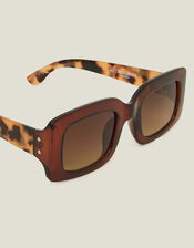 Square Tortoiseshell Contrast Sunglasses, , large