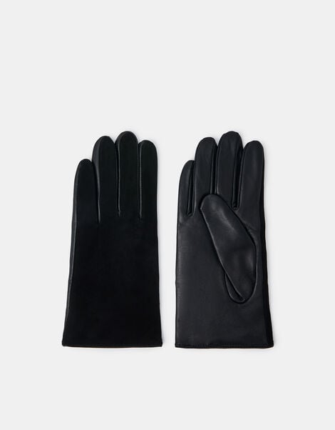 Faux Suede Leather Gloves, Black (BLACK), large