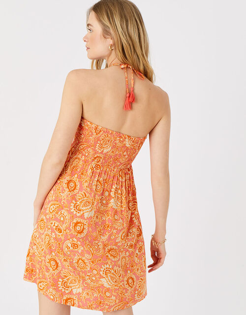 Paisley Print Bandeau Dress, Orange (RUST), large