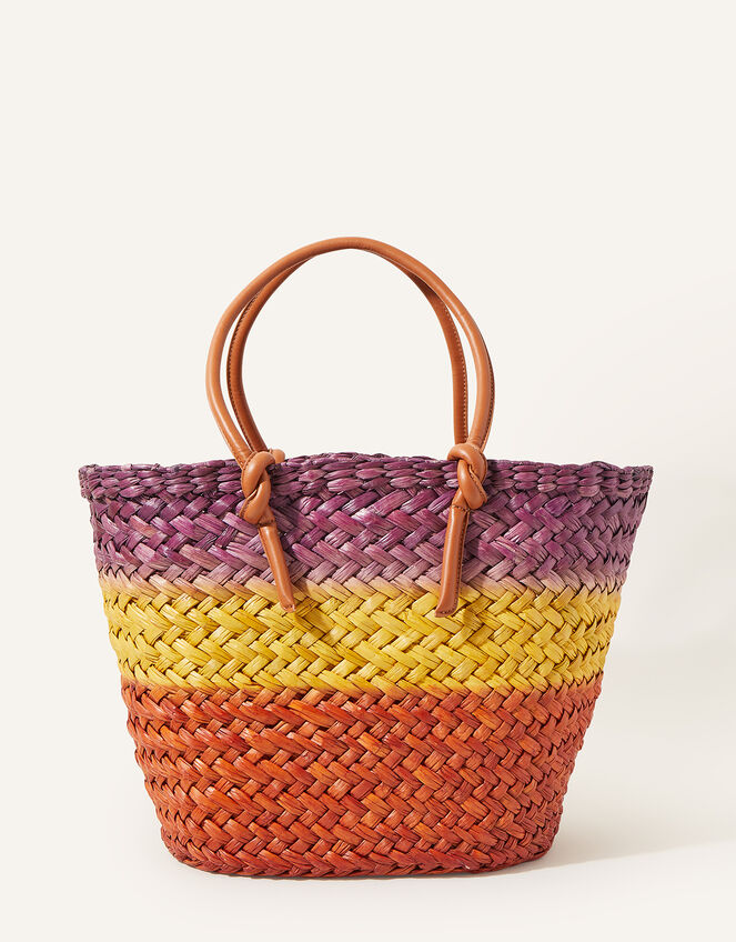 Ombre Straw Beach Basket Bag, , large