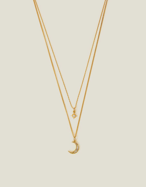 14ct Gold-Plated Celestial Pendant Layered Necklace, , large