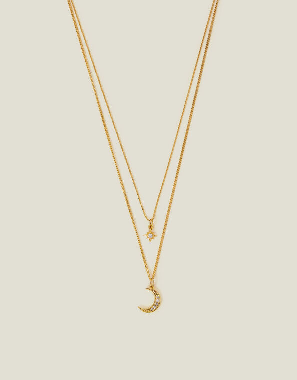 14ct Gold-Plated Celestial Pendant Layered Necklace, , large