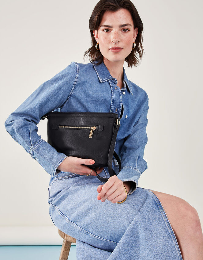 Top Zip Cross-Body Bag, Black (BLACK), large