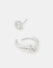 2-Pack Sterling Silver-Plated Knot Hoop Earrings, , large