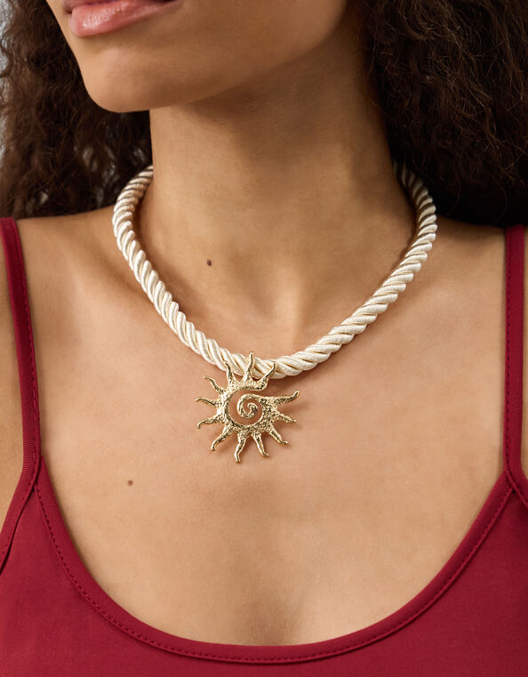 Sun Pendant Twisted Cord Necklace, , large