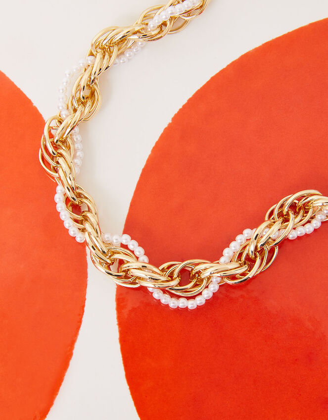 14ct Gold-Plated Pearly Bead Rope Chain Necklace, , large