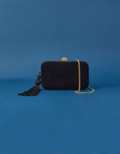 Velvet Hardcase Clutch Bag, Black (BLACK), large