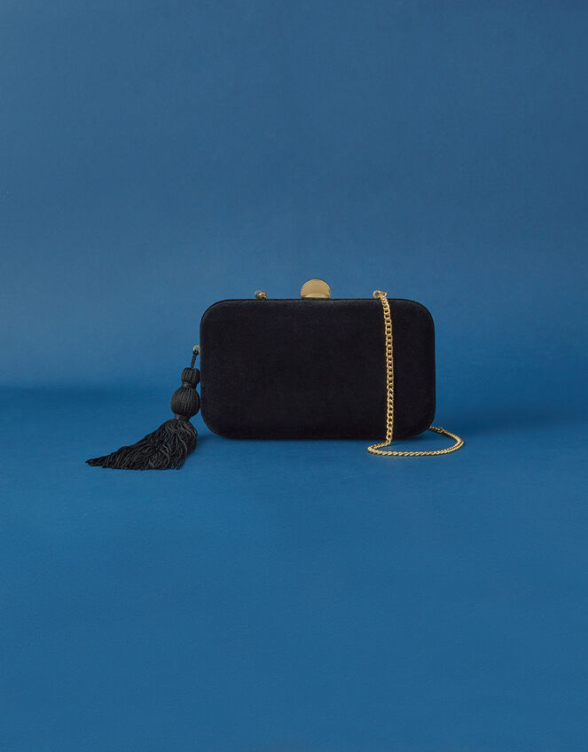 Velvet Hardcase Clutch Bag, Black (BLACK), large