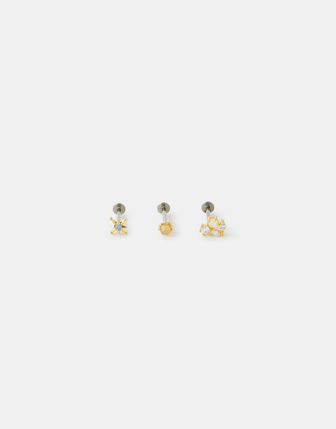 Sterling Silver Stone Stud Set of Three, , large