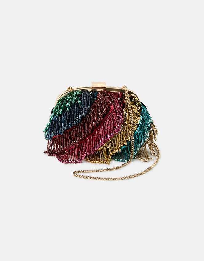 Faye Rainbow Fringe Clipframe Bag, , large