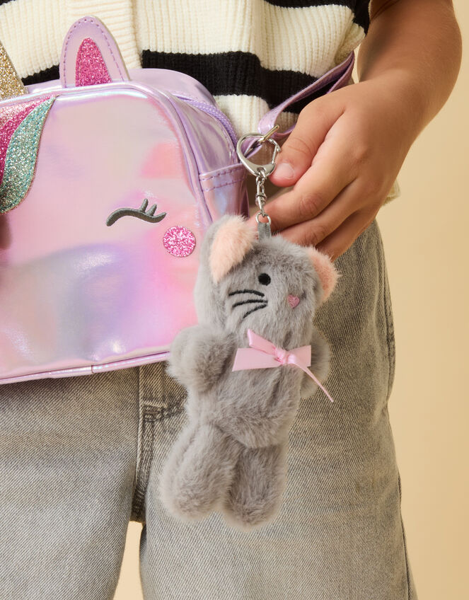 Girls Fluffy Cat Bag Charm, , large