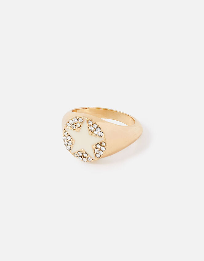New Decadence Pave Star Signet Ring, White (CRYSTAL), large
