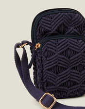 Macrame Phone Bag, Blue (NAVY), large