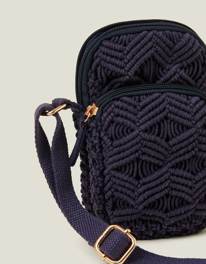 Macrame Phone Bag, Blue (NAVY), large