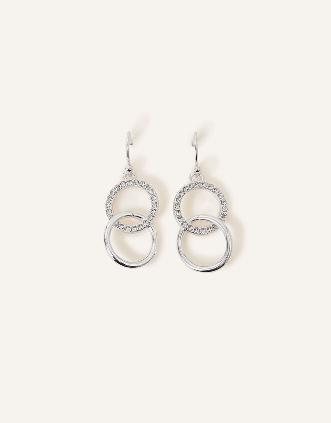 Linked Circles Short Drop Earrings, Silver (SILVER), large
