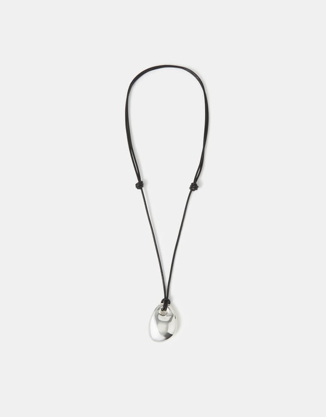Sterling Silver-Plated Leather Cord Pendant Necklace, , large