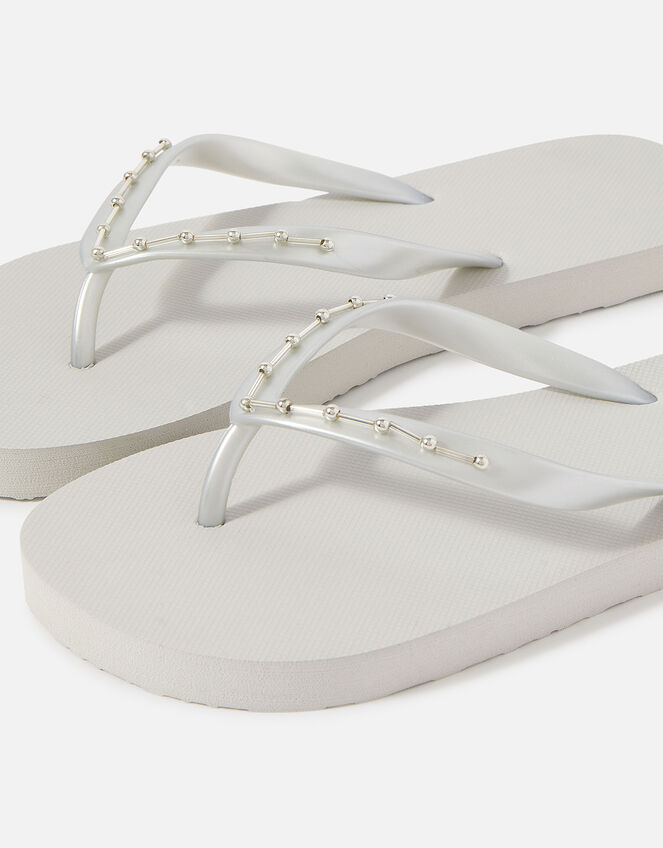 Embellished Flip Flops, Silver (SILVER), large