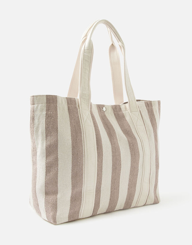 Stripe Shopper Bag, Camel (BEIGE), large
