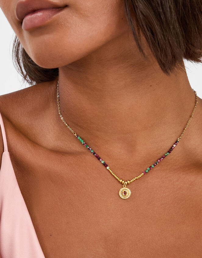 14ct Gold-Plated Bead Disc Pendant Necklace, , large