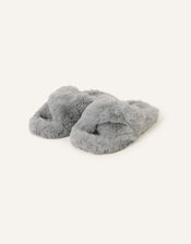Faux Fur Crossover Sliders, Grey (GREY), large