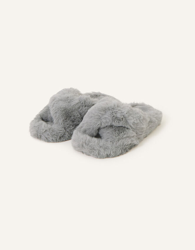 Faux Fur Crossover Sliders, Grey (GREY), large