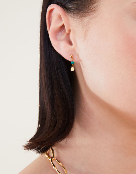 14ct Gold-Plated Pearl Green Onyx Earrings Set of Three, , large