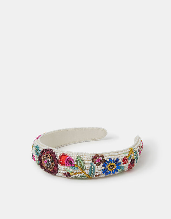 Beaded Floral Headband, , large