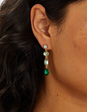 Long Gemstone Drop Earrings Green, , large