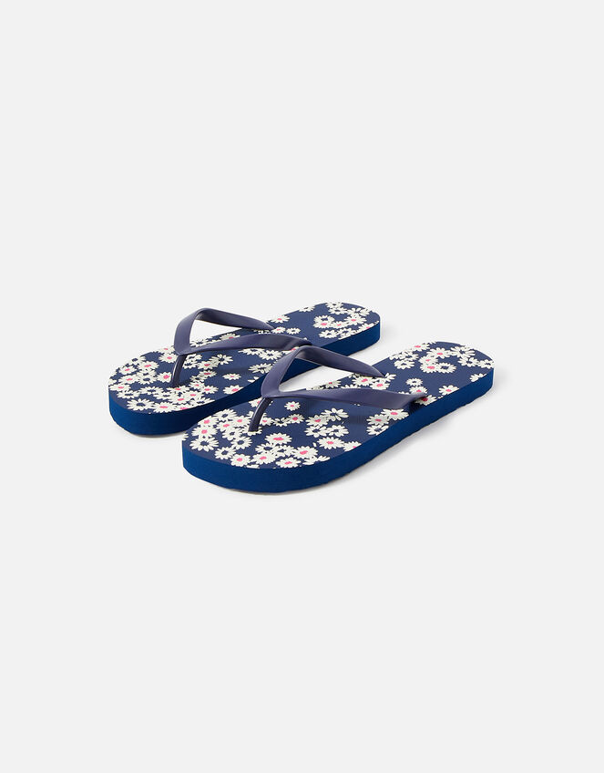 Daisy Print Flip Flops, Blue (NAVY), large