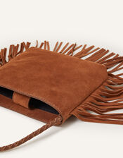 Leather Fringe Cross-Body Bag, Tan (TAN), large