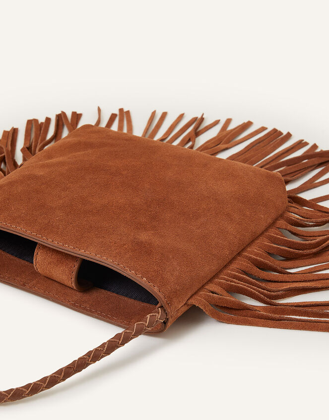 Leather Fringe Cross-Body Bag, Tan (TAN), large